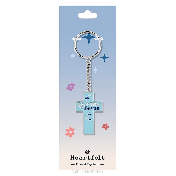 Keyring Cross love like Jesus Blue