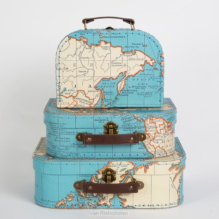 Koffer set 3 stuk RETRO vintage world map