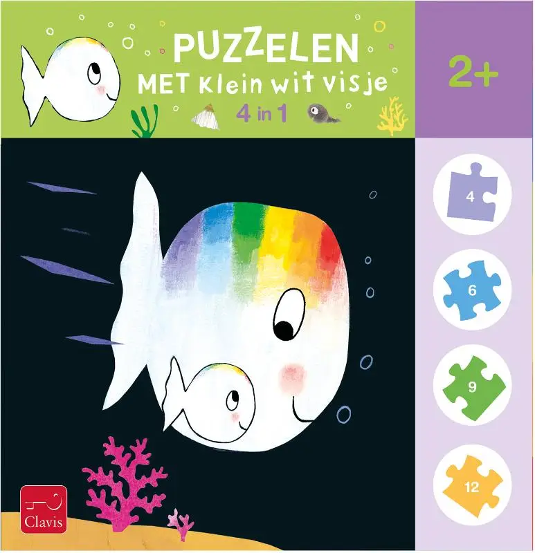 Puzzelen met Klein wit visje. 4-in-1-puzzel