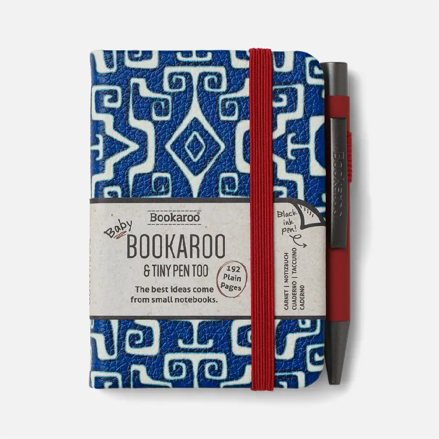 Bookaroo A7 Notebook & Pen - Navy & Dark Red - Aztec