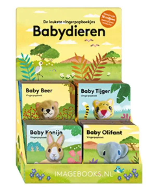 Display vingerpopboekjes baby dieren 1 4Tx4E